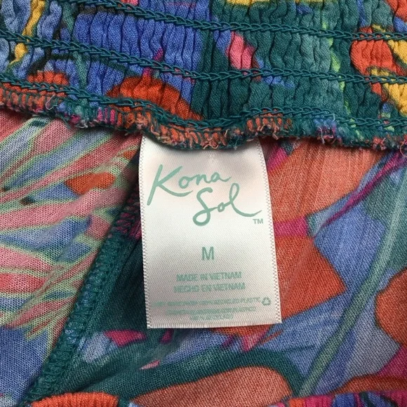 Kona Sol Tropical Floral Wide Leg Lightweight Rayon Pant Multicolor - Picture 7 of 10